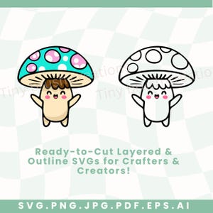 Fungo kawaii SVG / File di taglio a strati per Cricut e Silhouette / Download digitale png jpg pdf eps ai / Uso commerciale