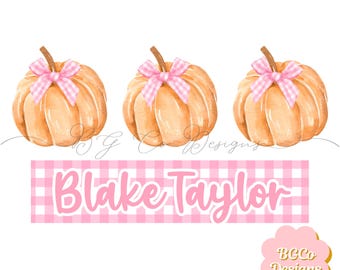 Watercolor Pumpkin Trio with Pink Bow PNG DIGITAL DOWNLOAD