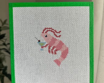 Shrimp Cocktail Needlepoint Canvas - Martini Needlepoint - 13 Mesh Canvas - Beginner Friendly Needlepoint Canvas