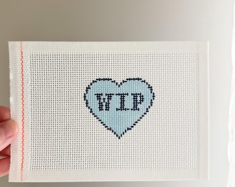Heart Bag Charm WIP Needlepoint Canvas - 13 Mesh Canvas - Beginner Friendly Needlepoint Canvas