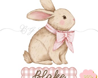 Easter Rabbit Gingham Bow PNG DIGITAL DOWNLOAD