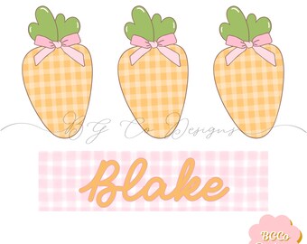 Easter Gingham Carrots Bow Trio PNG DIGITAL DOWNLOAD
