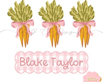Easter Carrots Gingham Bow PNG DIGITAL DOWNLOAD