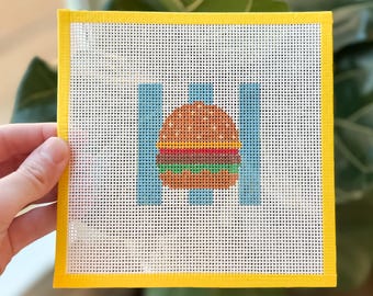 Cheeseburger Needlepoint Canvas - 13 Mesh Canvas - Beginner Friendly Needlepoint Canvas