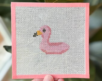 Flamingo Float 13 Mesh Canvas - Beginner  Friendly Needlepoint Canvas