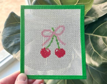 Cherry Bow Needlepoint Canvas - 13 Mesh Canvas - Beginner Friendly Needlepoint Canvas