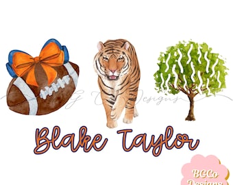 Tiger with Bow Football PNG DIGITAL DOWNLOAD