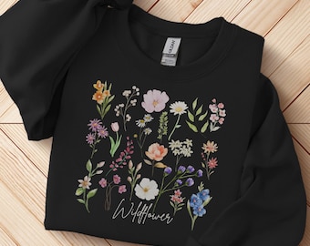 Wildflower Watercolor Sweatshirt, Floral Crewneck Jumper, Botanical Pullover, Nature Lover Gift, Boho Sweatshirt for Women, Garden Inspired