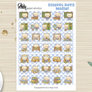 Kawaii Bear Washi Sticker Strips: School Theme Planner Decorations