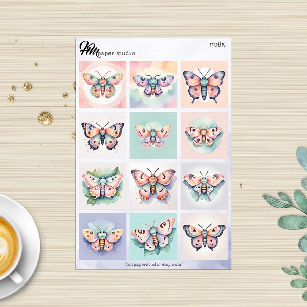 Moth Sticker Sheet, Moth Sticker, Moth Gift, Moth Art, Moon Moth, Gothic Planner, Gothic Sticker Sheet, Gothic Sticker Pack, Gift For Goth