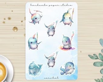 Narwhal Sticker Sheet, Totally On Point, Cute Narwhal Stickers, Kawaii Narwhals, Stickers for Planner Journal, Cute Stationary, Ocean