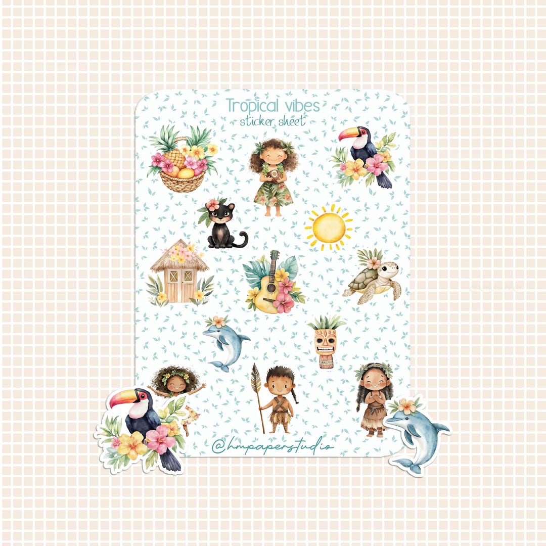Tropical Vibes Sticker Sheet – 4.5x6” Cute Island-themed Stickers With ...