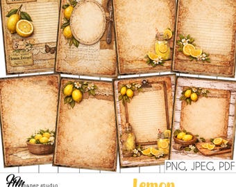 Páginas de diario de Lemon Junk, efímera vintage de estilo cottagecore (descarga digital, uso comercial permitido)