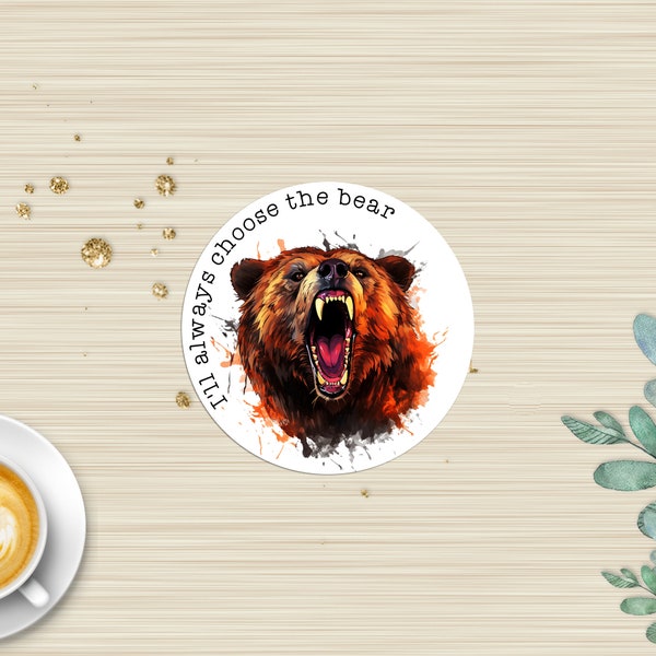 Choose The Bear, Bear Vs Man, Holographic Sticker, Woman Power Sticker, Women Power, TikTok Viral Sticker