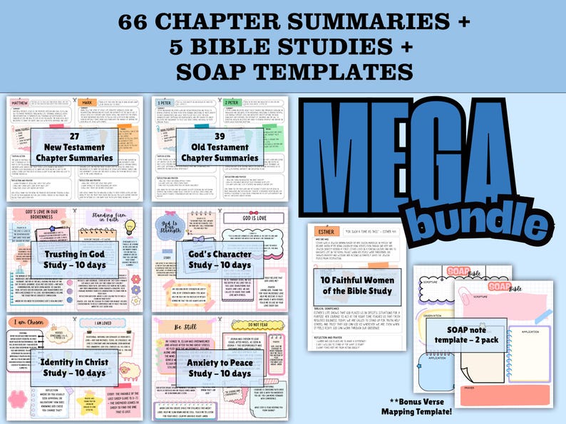 Bible Study Mega Bundle | 66 Summaries, 5 Devotionals, SOAP Template ...