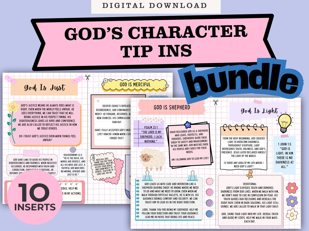 God's Character Bible Study Tip-ins | Scripture Journaling Inserts (10 ...