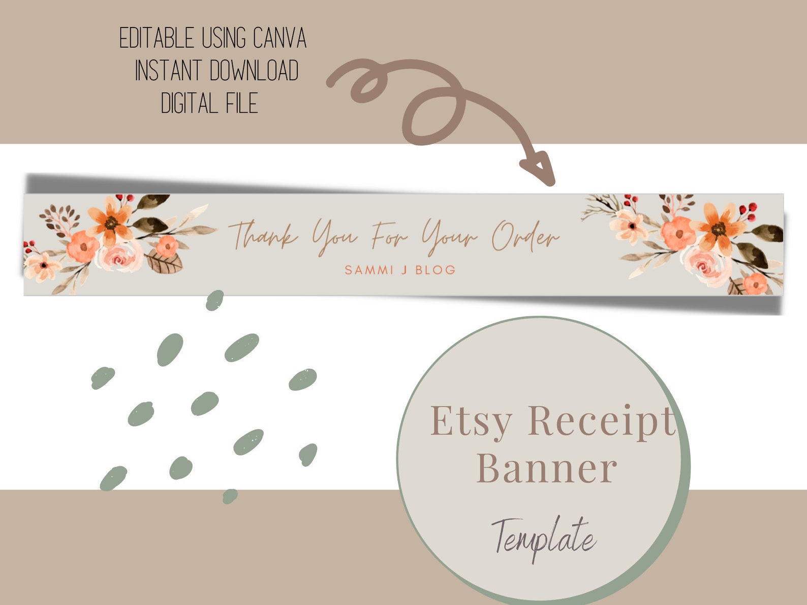 Etsy Order Receipt Banner Floral Template Instant Download | Etsy