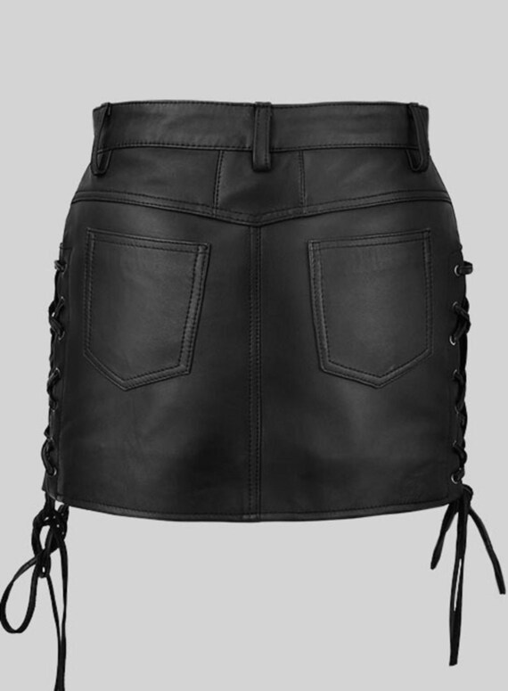 Women Leather Shorts Side Lace-up 