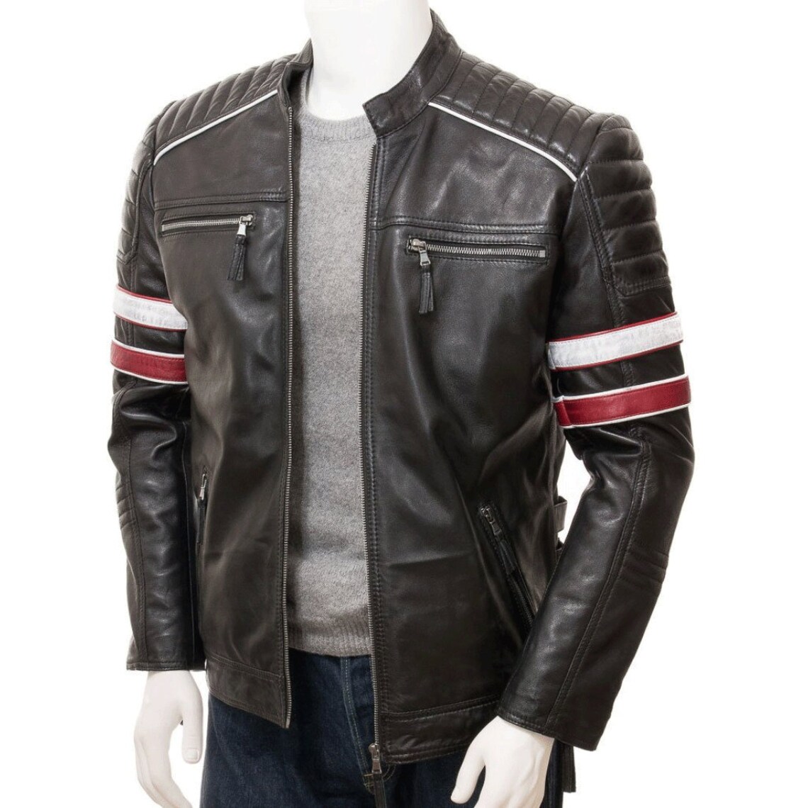 Men's Red Leather Biker Jacket Men's Quilted Racing Etsy
