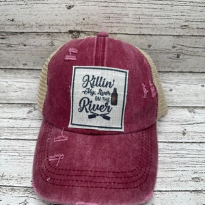 Killin my Liver on the river Trucker Hat Unisex Sarcasm |Humor Unisex Men’s Woman’s l Free Shipping on 2 or More Hats Messy bun