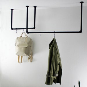 Clothes rail LOU Black | Powder Coated | water pipe clothes rail | Cloakroom rail ceiling | Industrial clothes rail