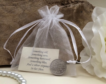 Bride’s Lucky Silver Sixpence Gift - Something Old - Wedding Shoe Charm - in White Organza Gift Bag - Traditional Coin Gift