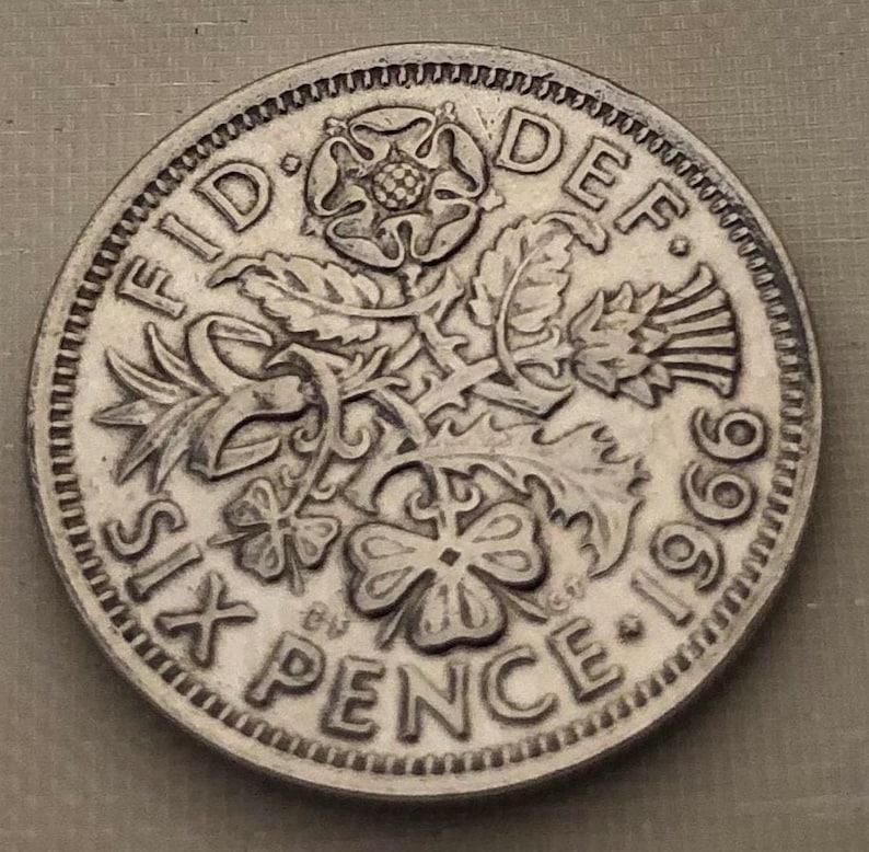 1966 Sixpence Diamond Wedding Anniversary Gift - in Organza Gift Bag - for 60th Card - Traditional Keepsake Gift - 60 Years - Nostalgic Coin image 3