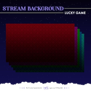 May include: Animated stream background with a red, green, and blue gradient pattern. The text "STREAM BACKGROUND" and "LUCKY GAME" is displayed at the top of the image. The background is a dark blue with white stars.