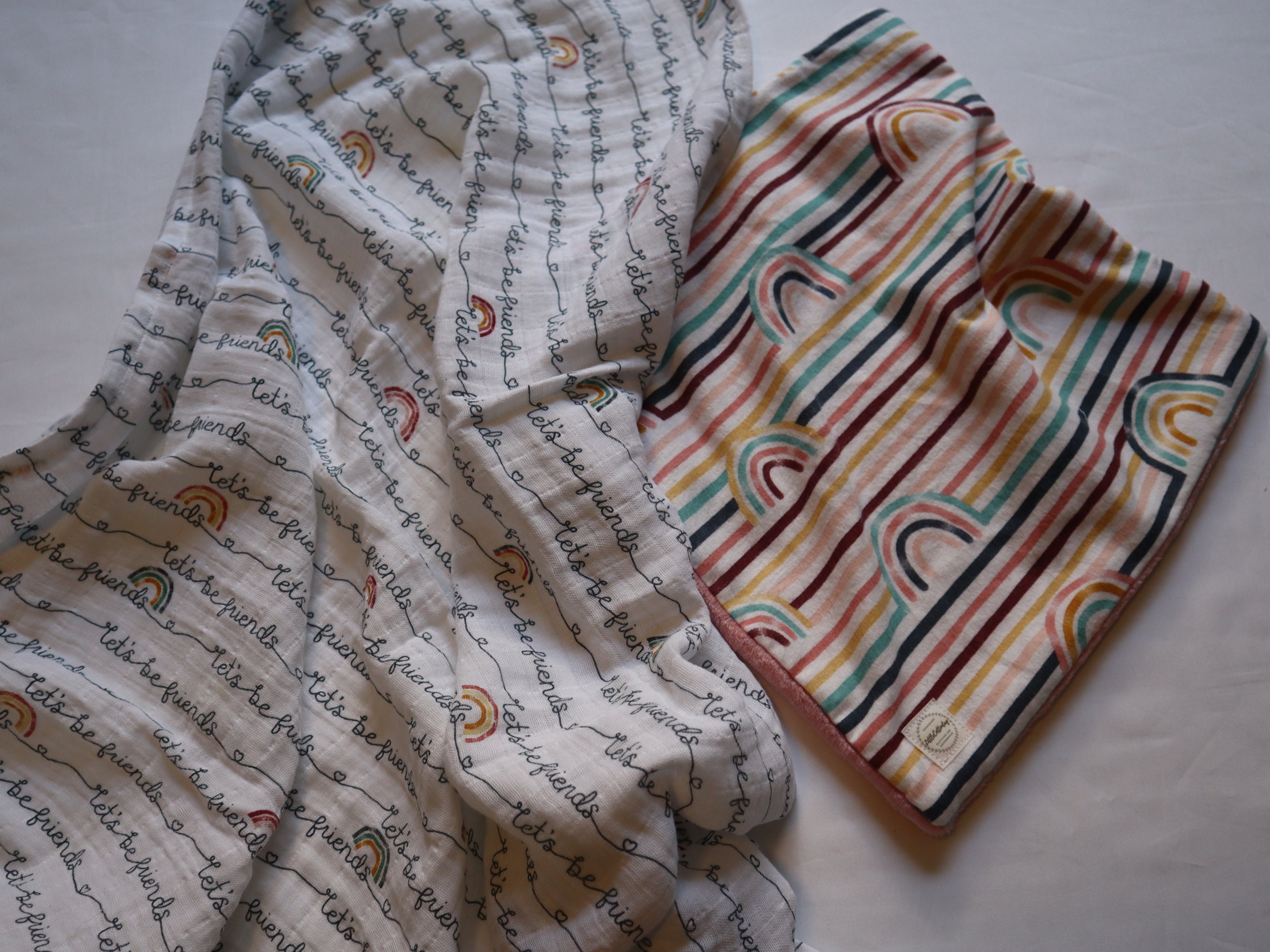 Muslin Lovey Blanket Set Rainbow Stripes Baby Blanket Etsy