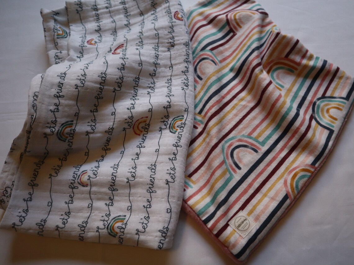Muslin Lovey Blanket Set Rainbow Stripes Baby Blanket Etsy