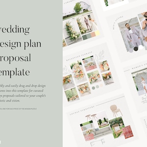Plantilla de propuesta de diseño de boda, plantilla de propuesta de diseño de Canva, plantilla de tablero de humor de Canva, plantilla de diseño de proyecto personalizable