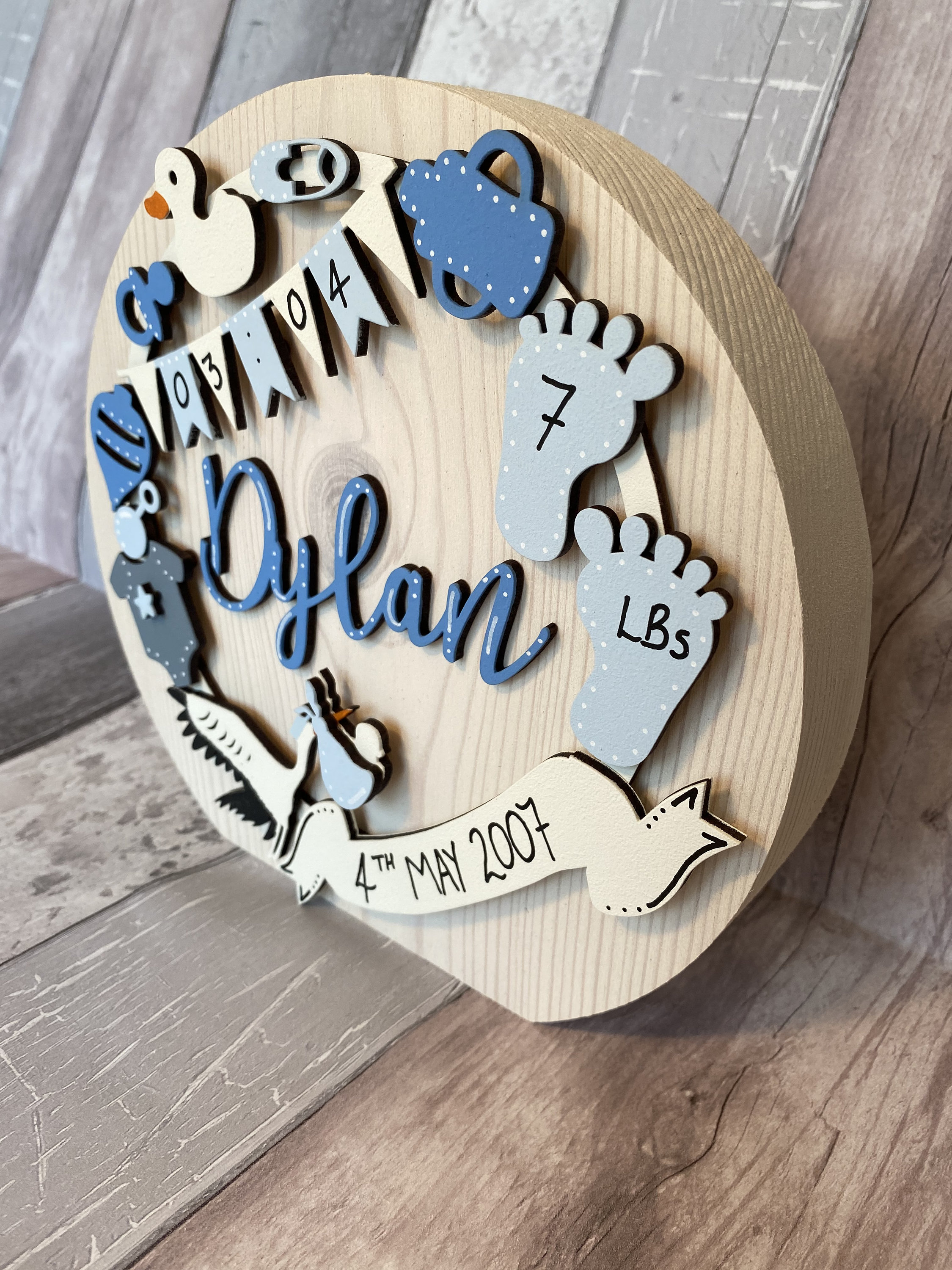 New baby plaque hand painted on freestanding wood block Etsy