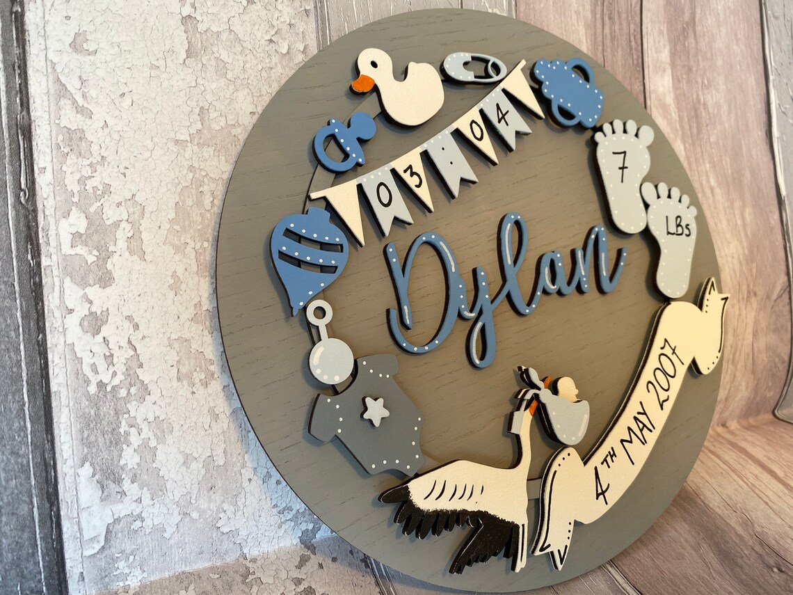 New baby plaque hand painted wall hanging Etsy