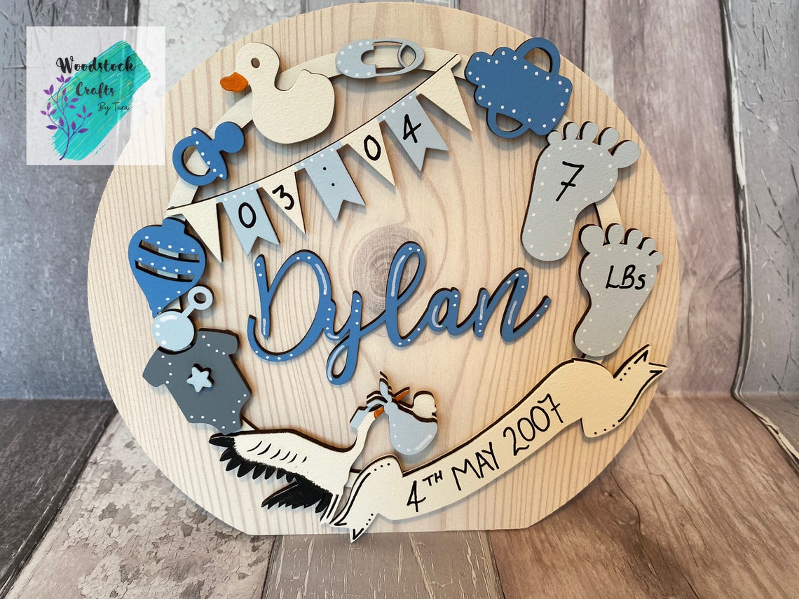 New baby plaque hand painted on freestanding wood block Etsy
