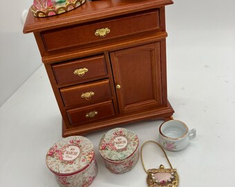 Puppenhaus Mahagoni Doppel Schlafzimmer Möbel Set Mit Aufbewahrung Schubladen 1:12