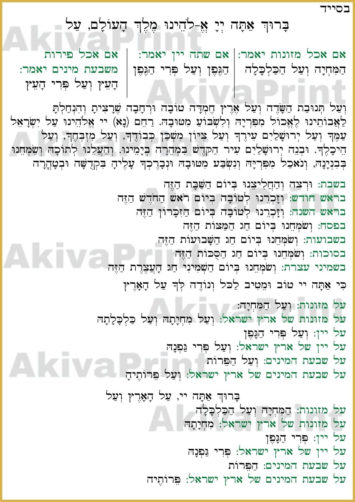 Birkat Hamazon Ashkenazi (hebrew) - BONUS Sheva Brachot, Al Hamichya ...