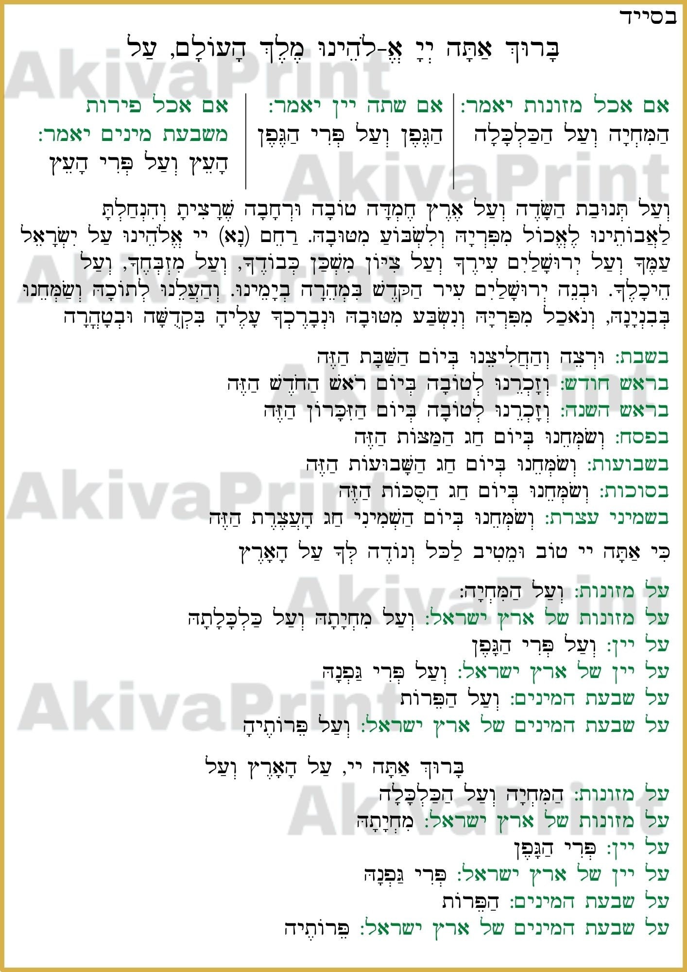 Birkat Hamazon Ashkenazi hebrew BONUS Sheva Brachot, Al Hamichya and