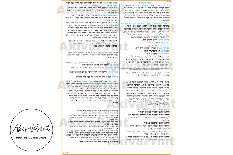 Birkat Hamazon Ashkenazi hebrew BONUS Sheva Brachot, Al Hamichya and