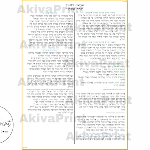 May include: A printable Hebrew text document with the title "Berachot Hamazon" in a gold frame. The text is in black and green, and the document is on a white background.
