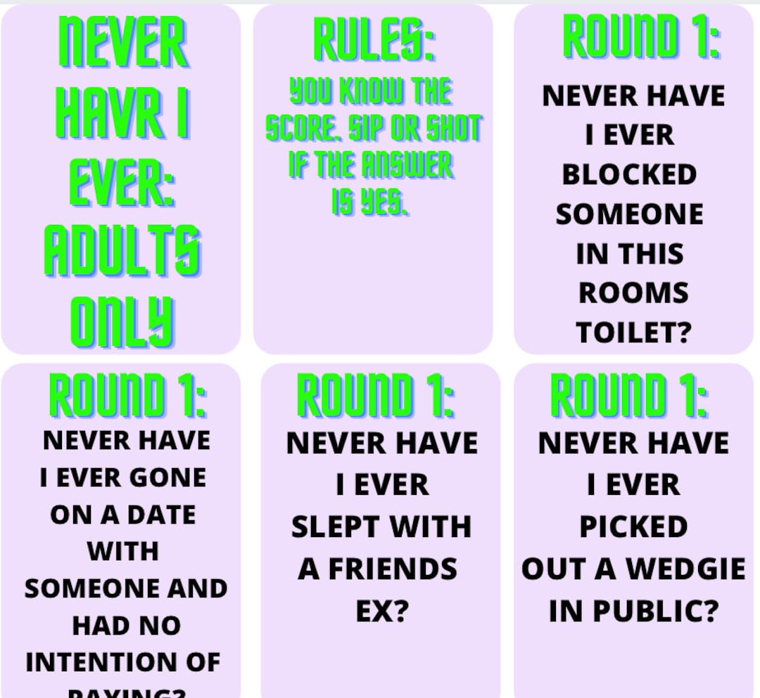 Never Have I Ever Adults Only Drinking Game - Etsy