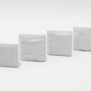 May include: Seven white textured wall panels with different patterns. The panels are arranged in a row from left to right.