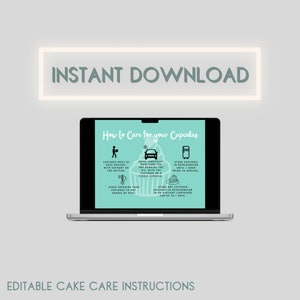 CANVA Editable Instructions Card for Cupcakes Care Card Instructions for Customer Care for Cake Business Template