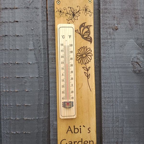 Personalised Wooden Garden Thermometer Greenhouse Sign Plaque Hand Made Allotment gift Potting Shed new house present gin bar man cave sign