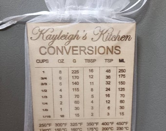 PERSONALISED Kitchen conversion chart conversation chart magnet, Baker Gift, Wooden conversion magnet, Cooks aid, fridge refrigerator magnet