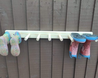 Welly wellington wellies wooden rack boot holder wall mounted shoe storage entryway holder porch organiser