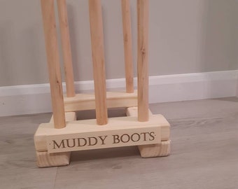 3 pair WAXED AND PERSONALISED Wellington boot wooden stand storage wellis rack welly