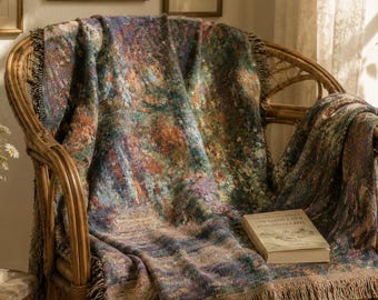 Monet Garden Woven Blanket — Giverny Floral Throw, Cottagecore Home Decor, Grandmillennial Gift for Her, Impressionist Art Tapestry