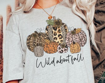 Wild About Fall Leopard Print Shirt, Leopard Pumpkin Tee for Women, Leopard Pumpkin Tshirts, Cute Pumpkin T Shirt, Fall Pumpkin Tshirt