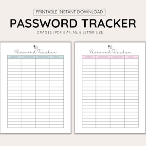 Printable Password Tracker, Password Log, Password Tracker Printable, Passwords Tracker, Password Log Printable, Password Tracker PDF