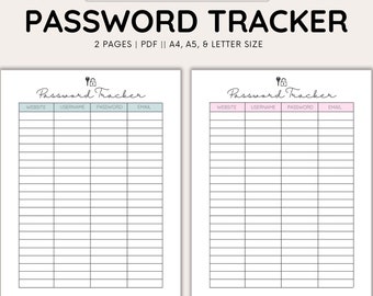 Printable Password Tracker, Password Log, Password Tracker Printable, Passwords Tracker, Password Log Printable, Password Tracker PDF